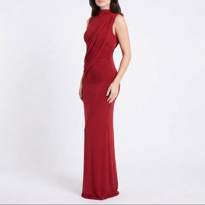 Women's Sleeveless Draped High Neck Bodycon Maxi Dress