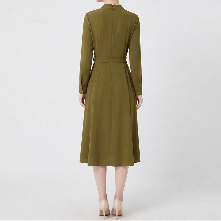 Women's Shirt Dress – Belted A-Line Midi Gold Hardware Pockets