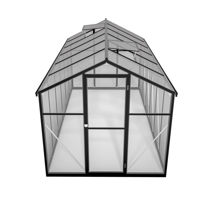 6' X 12' Thicked Polycarbonate Greenhouse, Greenhouse With Double Flush Door, Rain Gutter And Ventilation Window, Green House For Sunroom, Garden, Backyard, Walk-in Large Winter Greenhouse