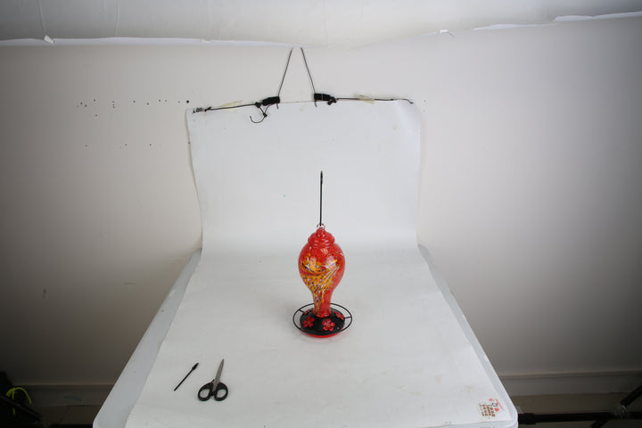 1Pc Glass Hummingbird Feeder 33OZ Hand Blown Hummingbird Feeder With 5 Flower Feeding Port Perch Ant Moat Hanging Hook S Hook Hemp Rope Cleaning Brush For Garden Decor