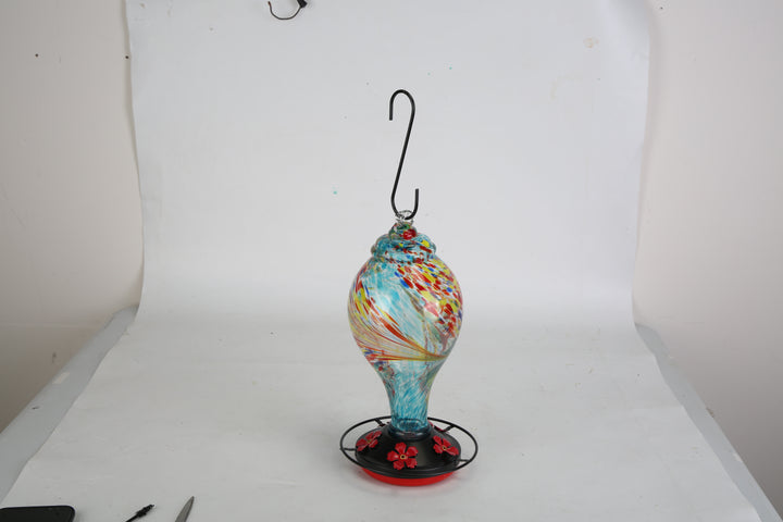 1Pc Glass Hummingbird Feeder 33OZ Hand Blown Hummingbird Feeder With 5 Flower Feeding Port Perch Ant Moat Hanging Hook S Hook Hemp Rope Cleaning Brush For Garden Decor