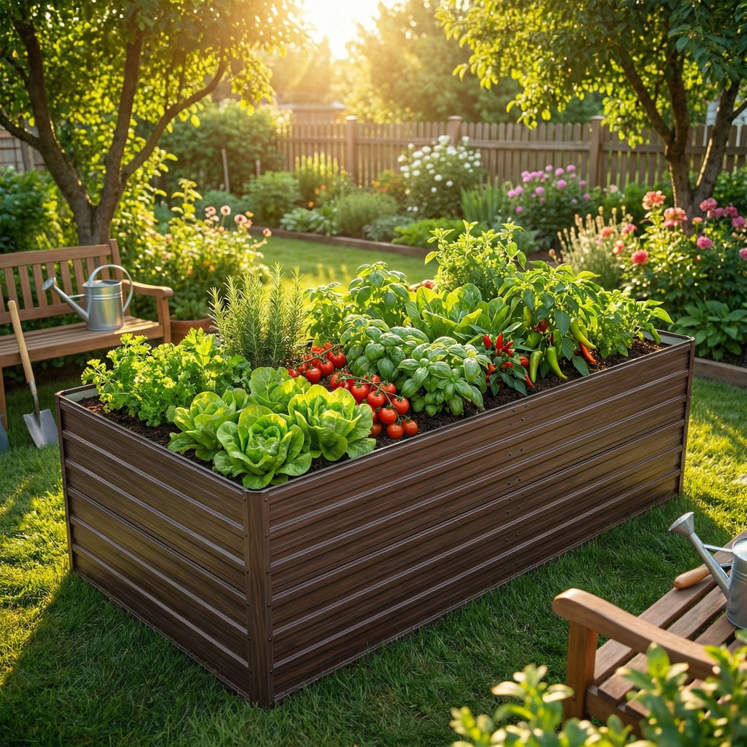 Woodgrain Aesthetic & Metal Strength  8x4x2FT Galvanized Raised Garden Bed Kit - Large Outdoor Planter Box For Veggies, Fruits, Herbs
