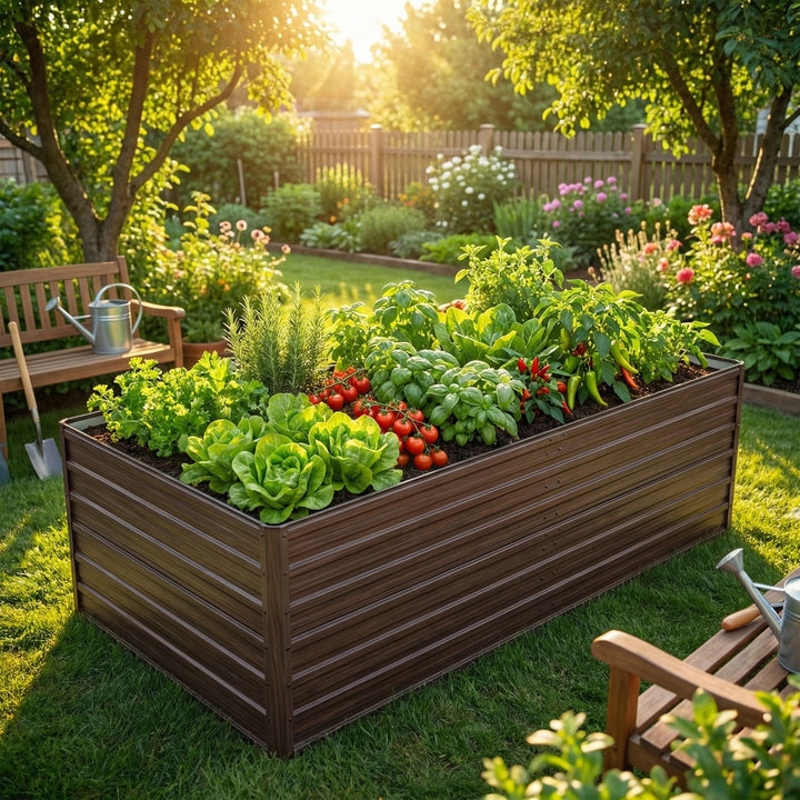 Woodgrain Aesthetic & Metal Strength  8x4x2FT Galvanized Raised Garden Bed Kit - Large Outdoor Planter Box For Veggies, Fruits, Herbs