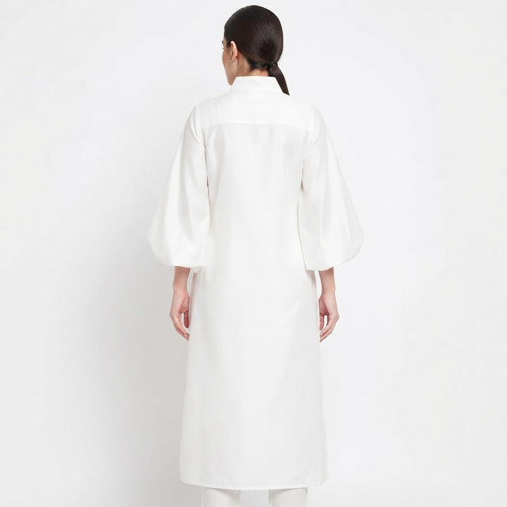 Women's Midi Shirt Summer Dress Puff Sleeve Stand Collar Oversized Kaftan