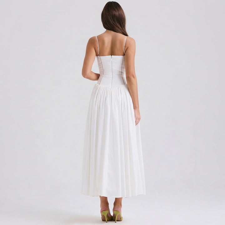 Women's Floral Print Corset Bodice Maxi Dress Spaghetti Strap Full
