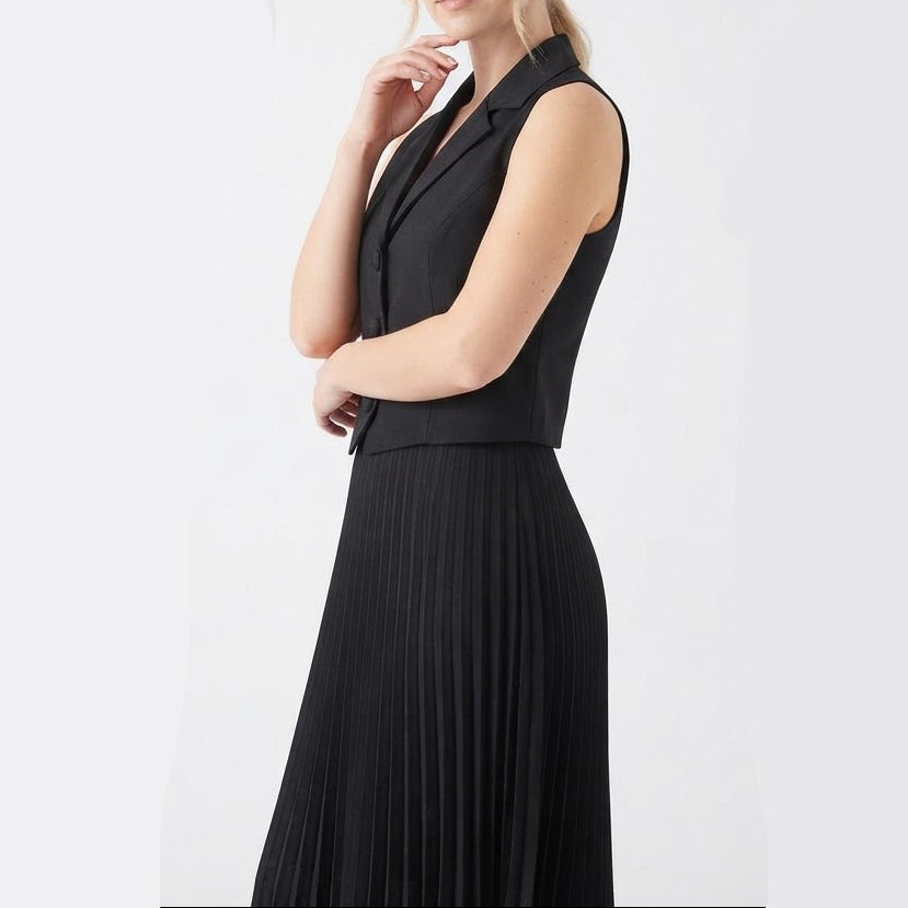 Women's Two Piece Set Tailored Waistcoat Pleated Maxi Skirt Formal