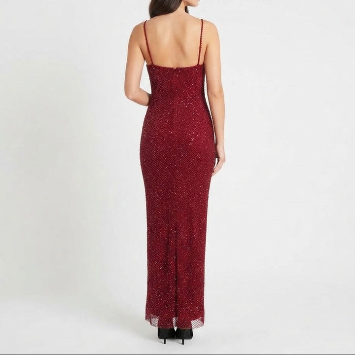 Women's Sequin Fishnet Mesh Maxi Dress Square Neck Sleeveless Bodycon