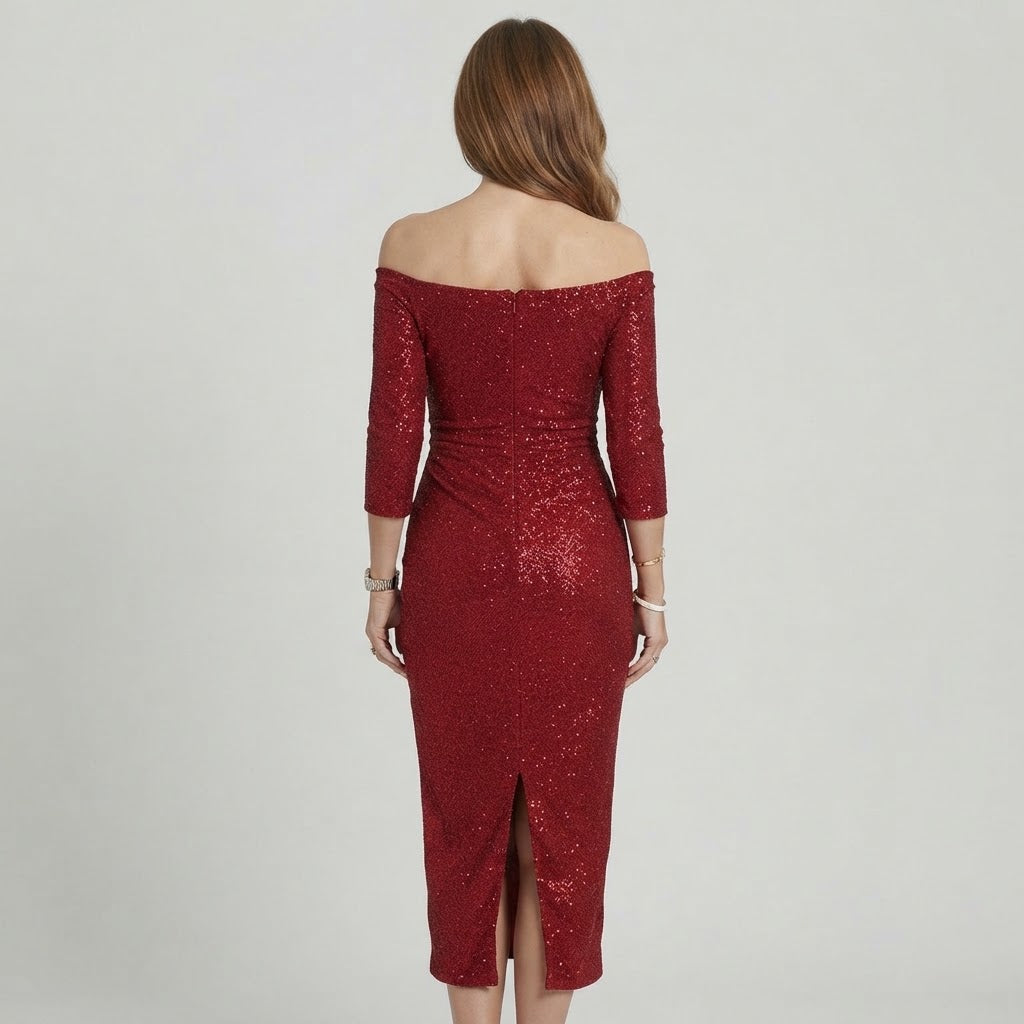 Women's Off Shoulder Split Midi Dress