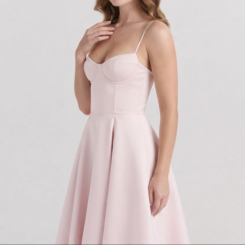 Women's Bustier Midi Dress Spaghetti Strap Full A Line Skirt Formal