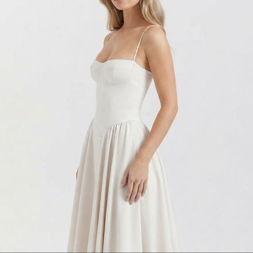 Women's Bustier Corset Midi Dress Spaghetti Strap Full Skirt A-Line
