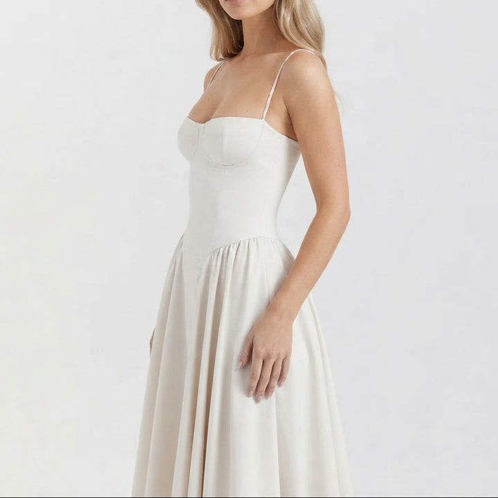 Women's Bustier Corset Midi Dress Spaghetti Strap Full Skirt A-Line