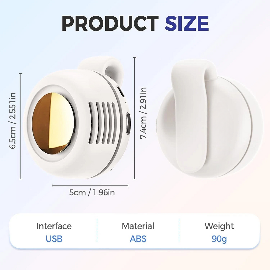 800mAH Mini Portable Silent Bladeless Fan Small Clip On Shirt Waist Adjustable Rotatable Camping Fan 3 Speed Type-C
