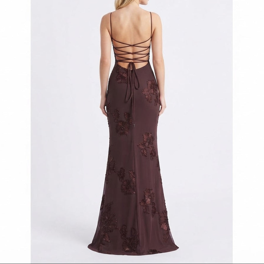 Women's Sequin Floral Maxi Dress Corset Bodice Mermaid Formal Gown