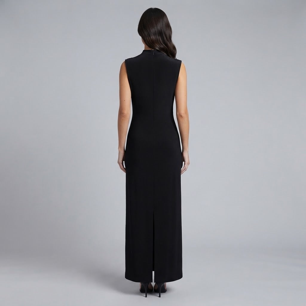 Women's Ruched Side Bodycon Maxi Dress Sleeveless High Neck Formal