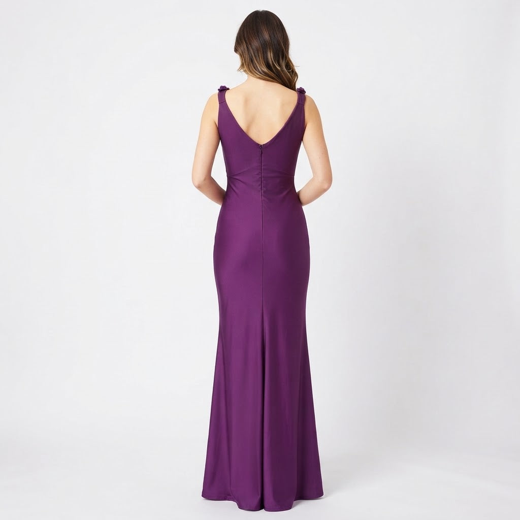 Women's Ruched Mermaid Maxi Dress V Neck Sleeveless Formal Gown