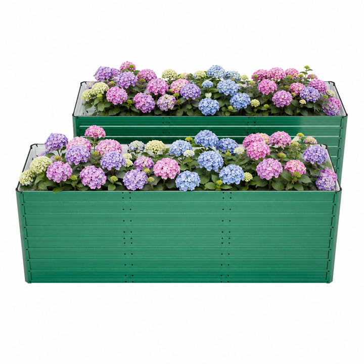 2-Pack 93.7inx31.5inx32.3in Raised Garden Bed, 32in Ergonomic No-Bend Metal Planter Box, Open Base For Drainage & Aeration, 8 Reinforcing Rods, Rustproof Steel - Easy Hand-Tightening Assembly