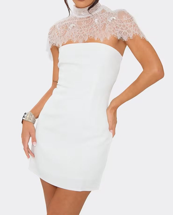Women's Lace High Neck Cutout Bodycon Mini Dress