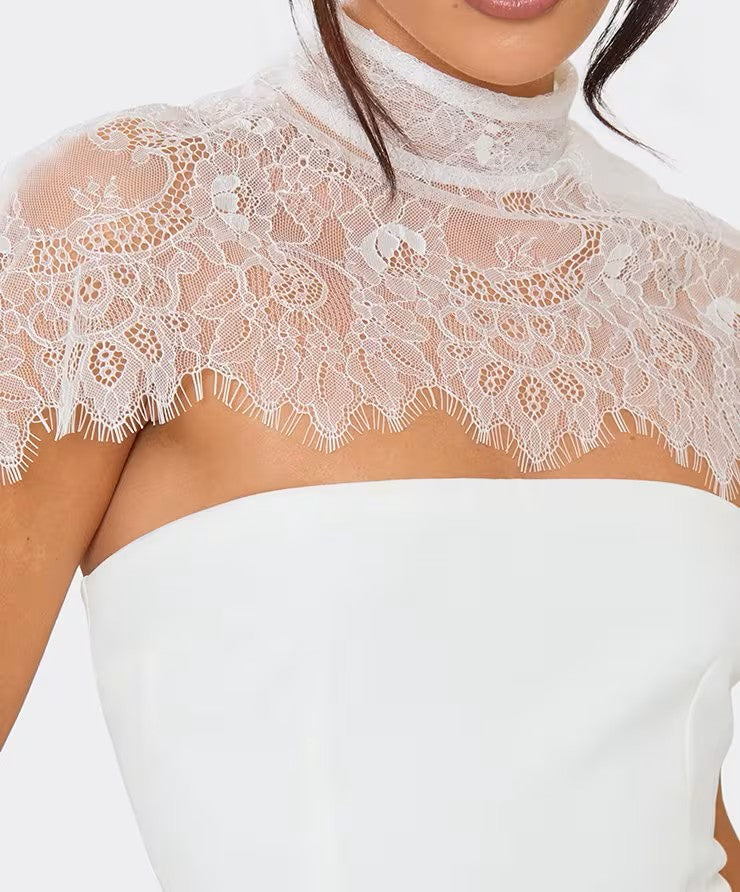 Women's Lace High Neck Cutout Bodycon Mini Dress