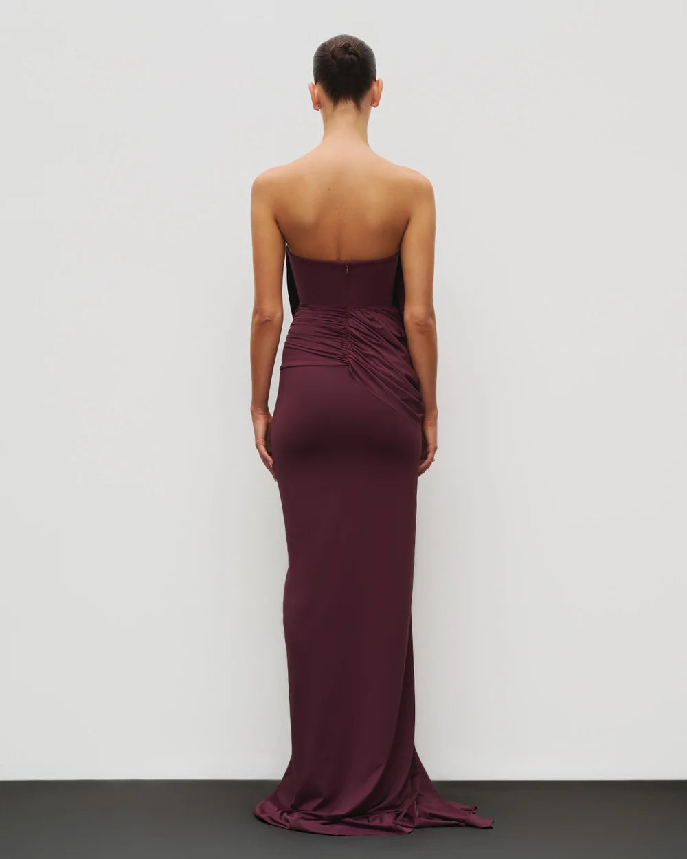 Women's Strapless Ruched Draped Bodycon Maxi Dress