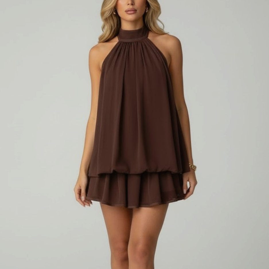 Mia | Women's Halter-Neck Tiered Ruffle Chiffon Mini Dress 1