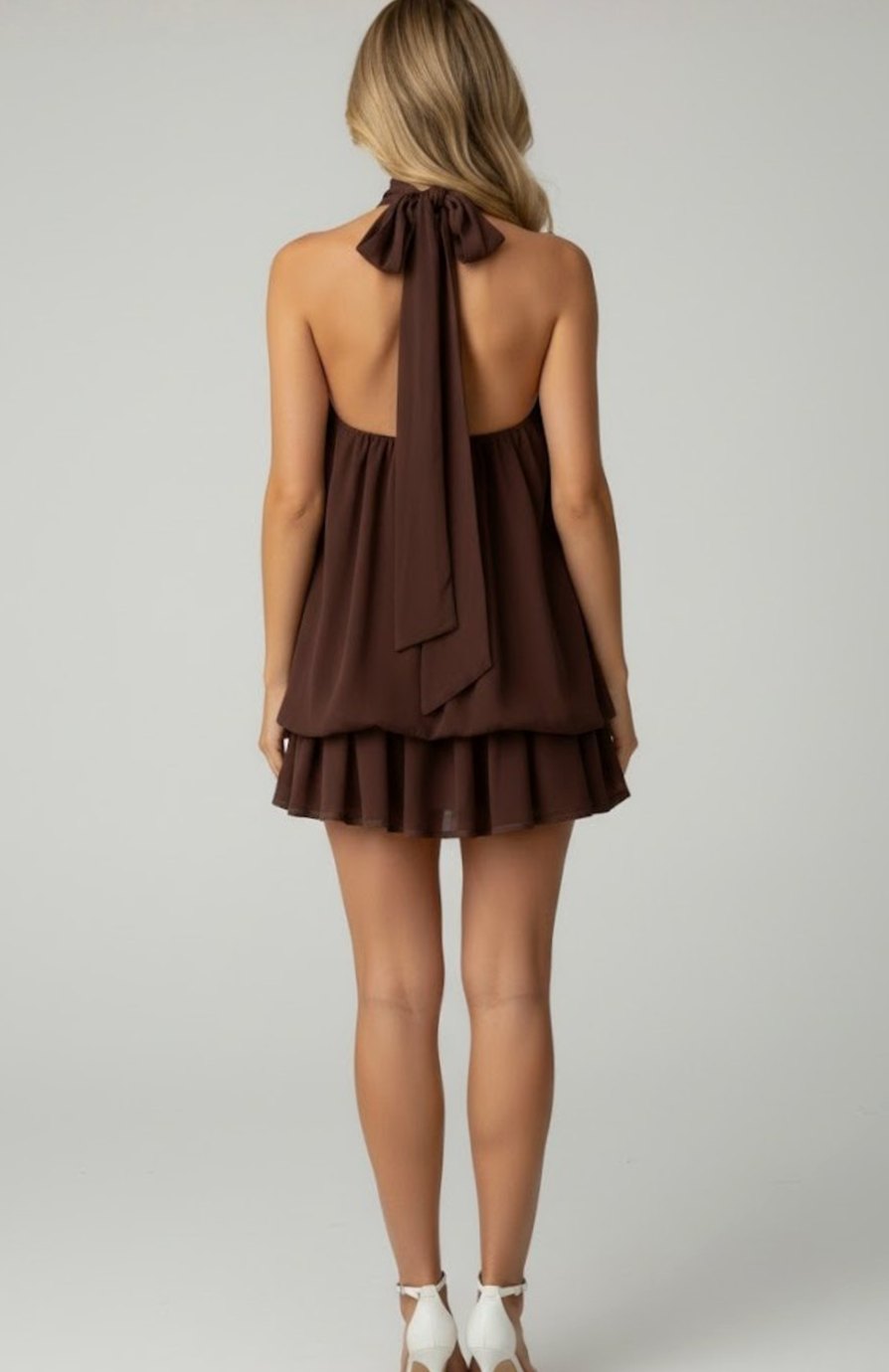 Mia | Women's Halter-Neck Tiered Ruffle Chiffon Mini Dress 10