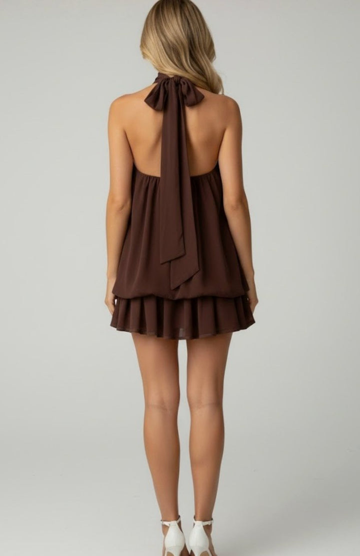Mia | Women's Halter-Neck Tiered Ruffle Chiffon Mini Dress 10