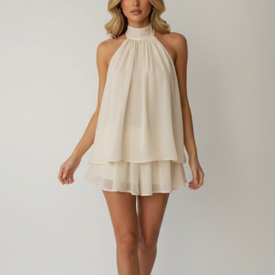 Mia | Women's Halter-Neck Tiered Ruffle Chiffon Mini Dress 2