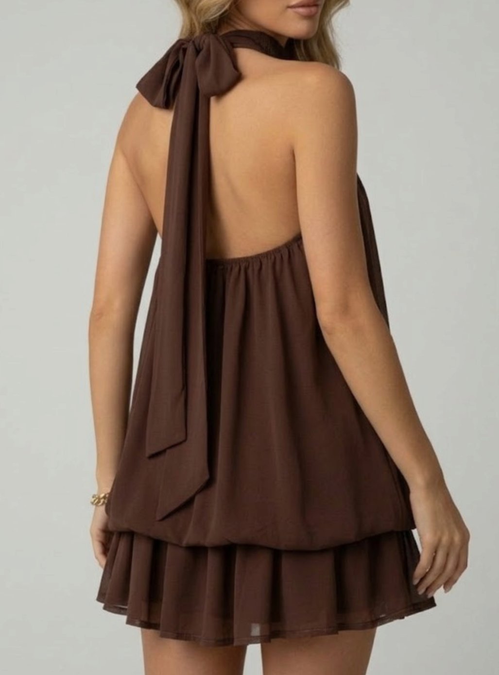 Mia | Women's Halter-Neck Tiered Ruffle Chiffon Mini Dress 8