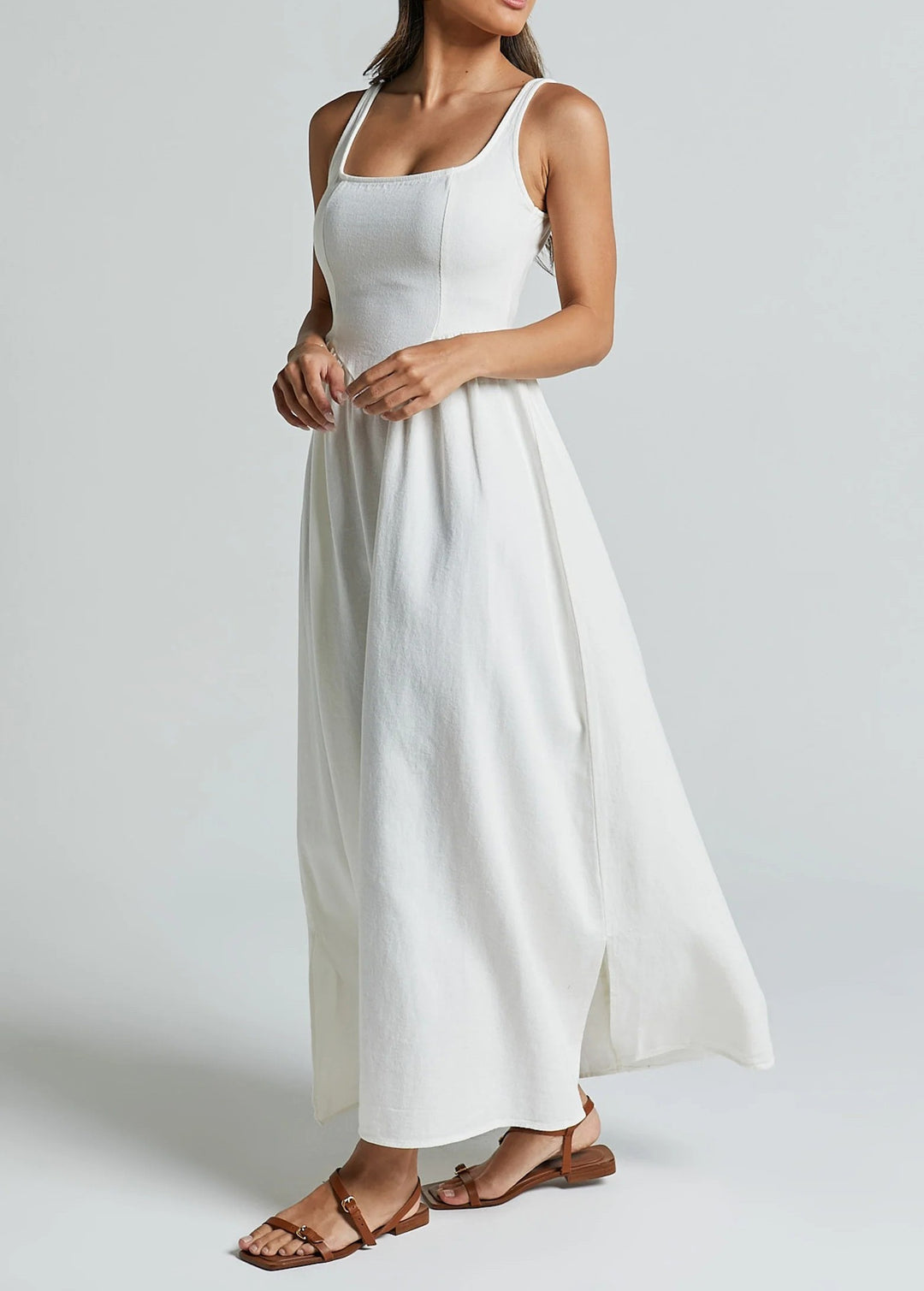 Women's Halter Neck Midi Dress Fitted Bodice A-Line Sleeveless