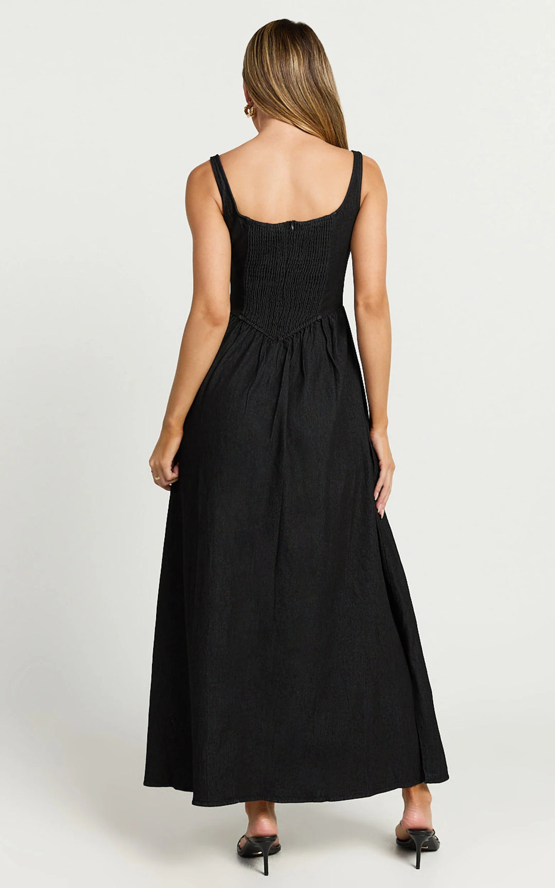 Women's Halter Neck Midi Dress Fitted Bodice A-Line Sleeveless