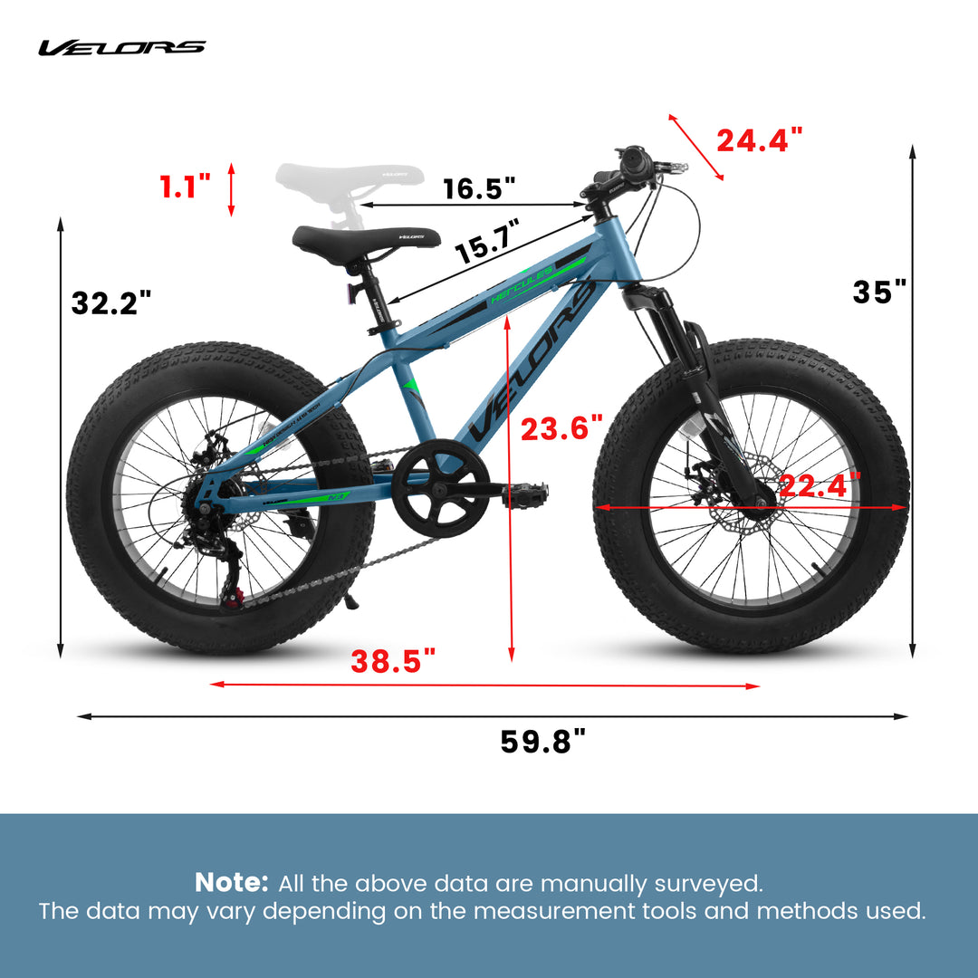V20235 20 Inch Fat Tire Bike 7 Speed Mountain Bike, Dual Disc Brakes, High Carbon Steel Frame, Front Suspension, Mountain Buggy, City Commuter City Bike, Fat Tire Bike