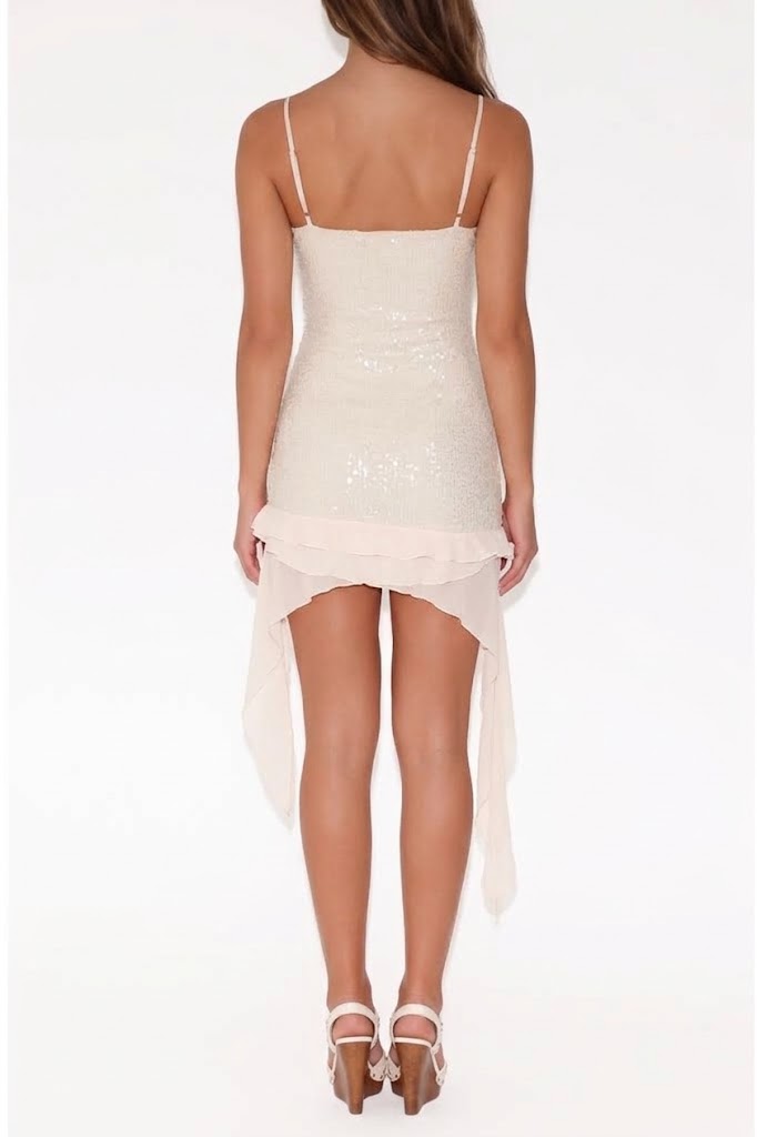 Women's Sequin Mini Dress Ruffle Hem Spaghetti Strap High Low