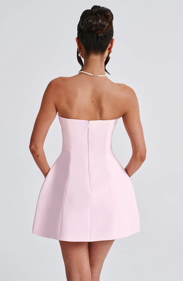 Women's Strapless Mini Dress Structured Bodice A Line Party
