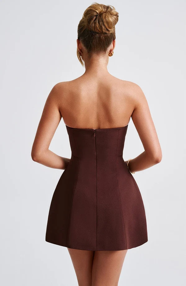 Women's Strapless Mini Dress Structured Bodice A Line Party