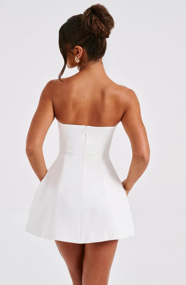 Women's Strapless Mini Dress Structured Bodice A Line Party