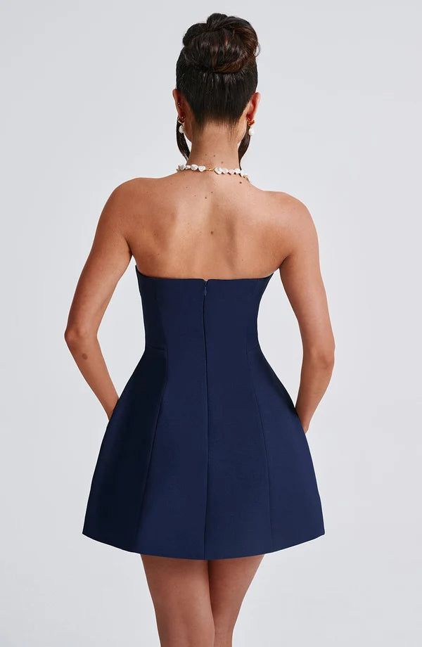 Women's Strapless Mini Dress Structured Bodice A Line Party
