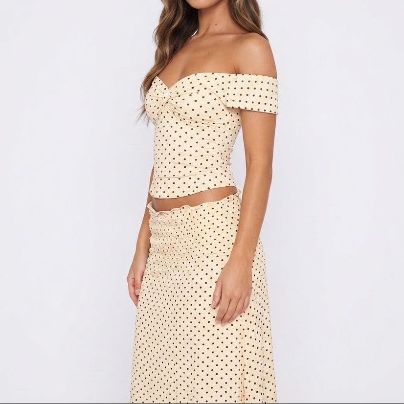 Women's Two Piece Set Polka Dot Off Shoulder Crop Top Maxi Skirt