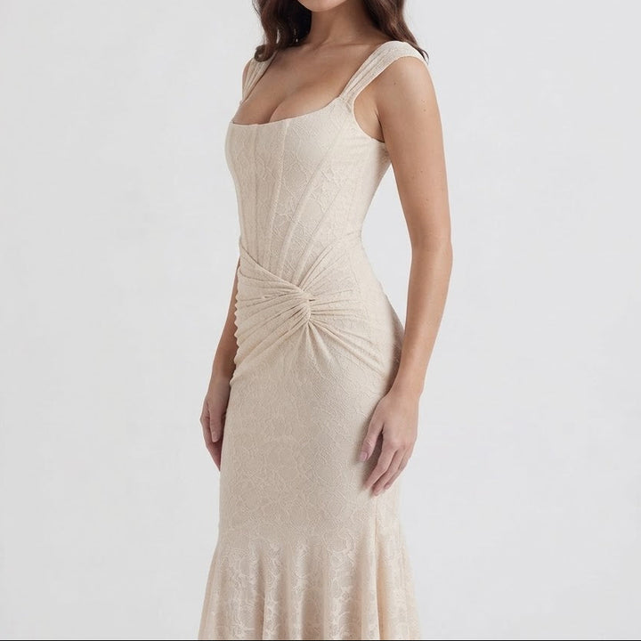 Women's Corset Maxi Dress Square Neck Ruched Textured Mermaid Hem