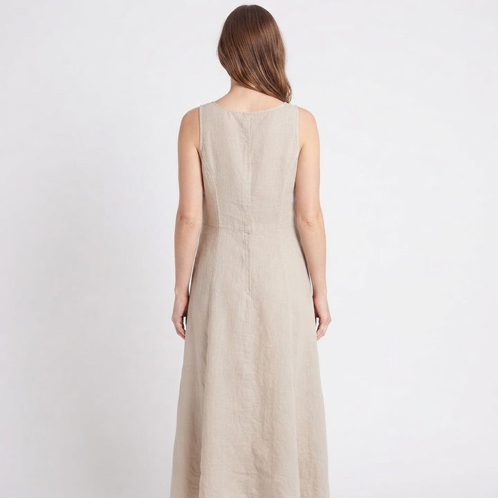 Women's Linen Maxi Dress Sleeveless Loose Fit Scoop Neck Pockets