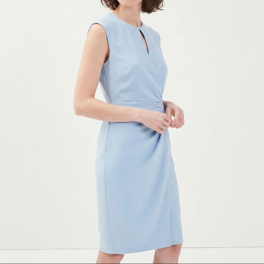Women's Ruched Midi Dress Sleeveless Keyhole Neck Wrap Skirt Work