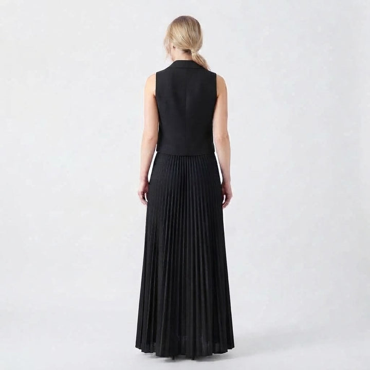 Women's Two Piece Set Tailored Waistcoat Pleated Maxi Skirt Formal