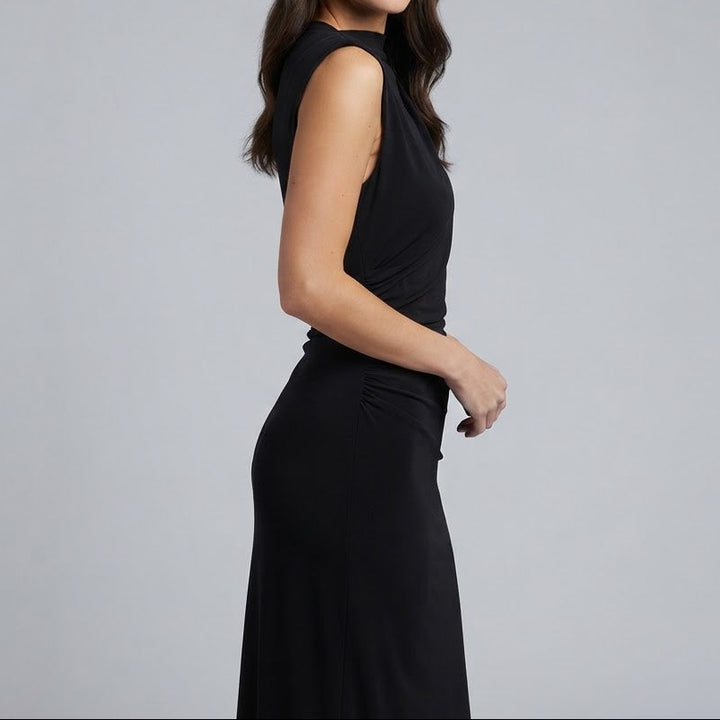 Women's Ruched Side Bodycon Maxi Dress Sleeveless High Neck Formal