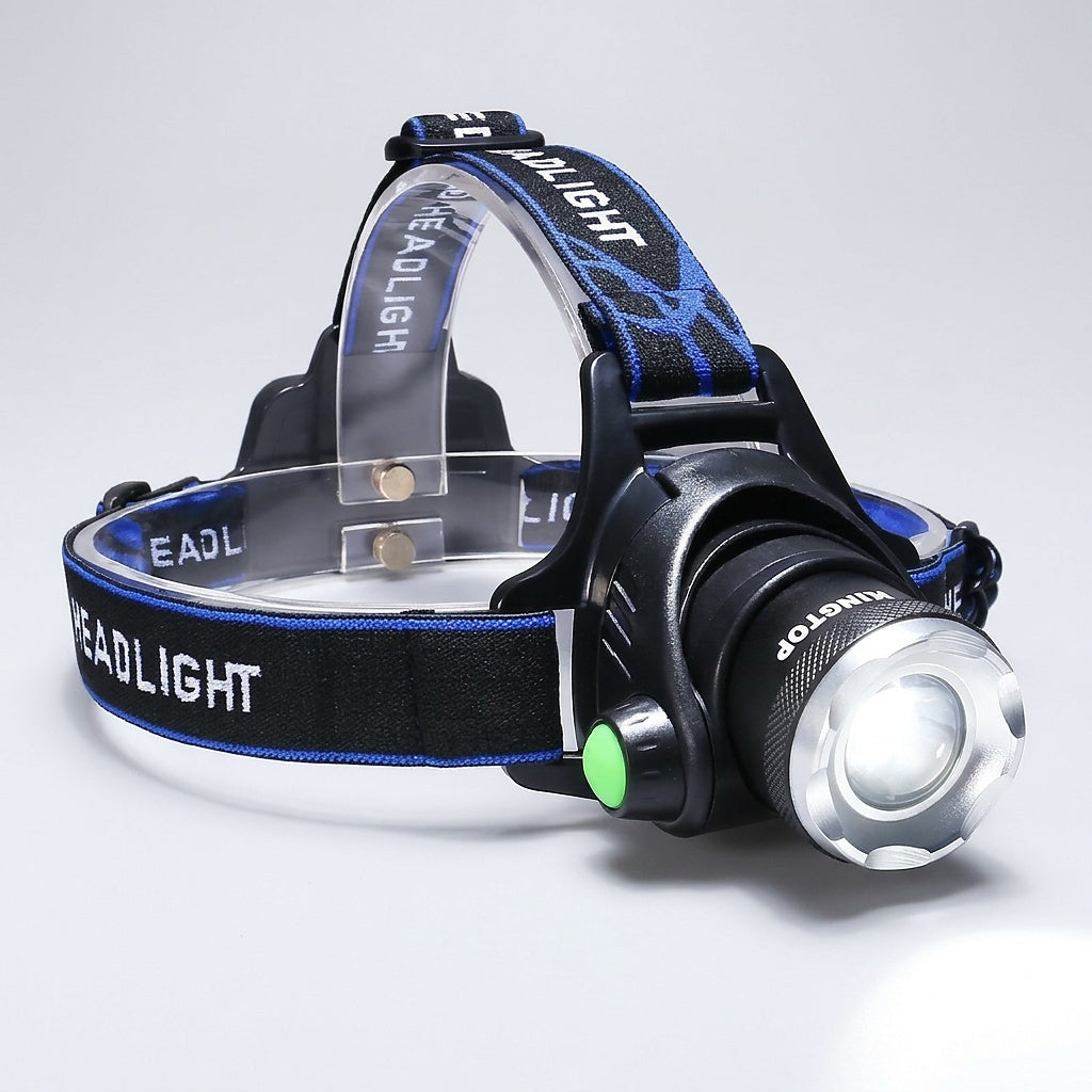 Rechargeable LED Headlamp with Adjustable Zoom and Three Light Modes