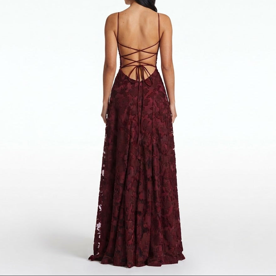 Women's Floral Lace Maxi Dress Spaghetti Strap Corset A Line Formal