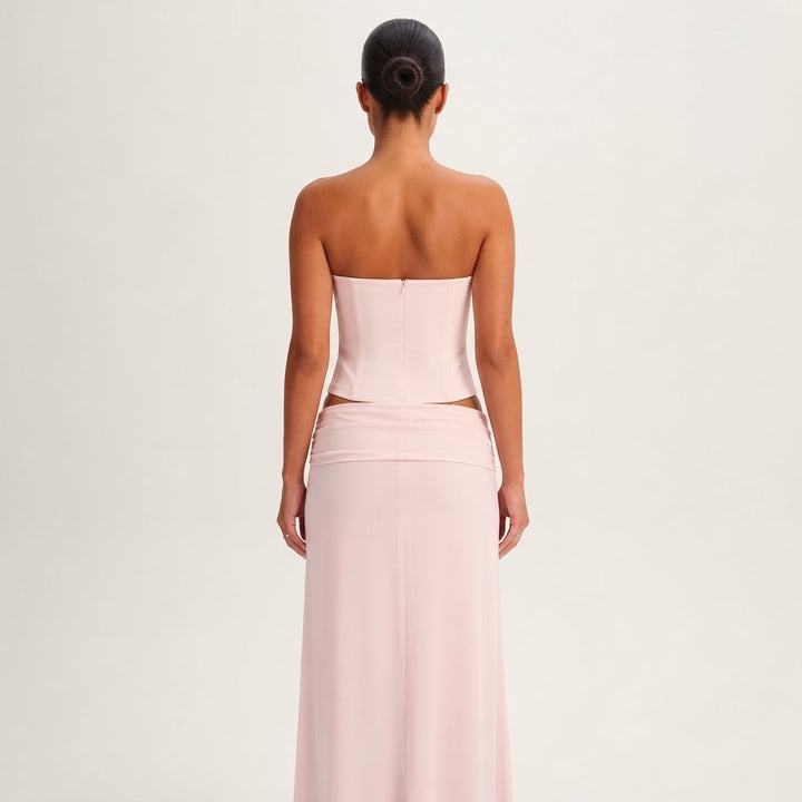 Women's Two Piece Set Strapless Corset Top Tie Front Maxi Skirt