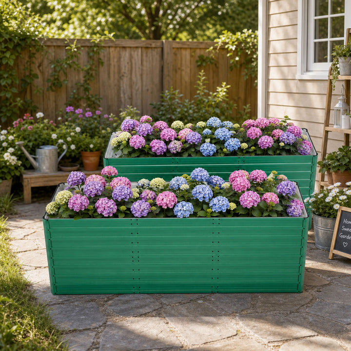 2-Pack 93.7inx31.5inx32.3in Raised Garden Bed, 32in Ergonomic No-Bend Metal Planter Box, Open Base For Drainage & Aeration, 8 Reinforcing Rods, Rustproof Steel - Easy Hand-Tightening Assembly