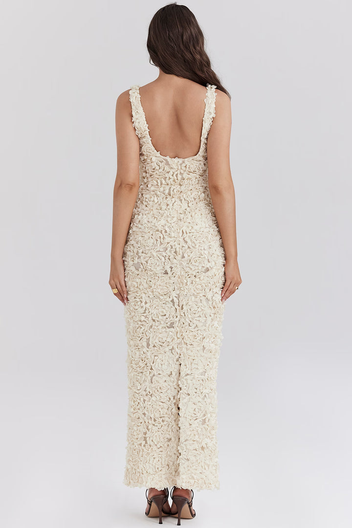 Women's Textured Maxi Dress Deep V Neck Sleeveless Bodycon Formal