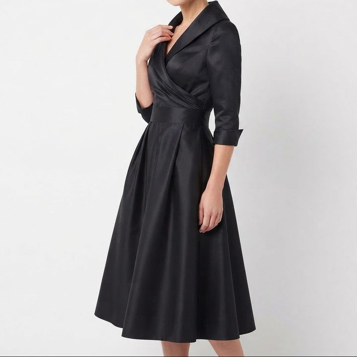 Women's Wrap Midi Dress V Neck Three Quarter Sleeve A Line Formal