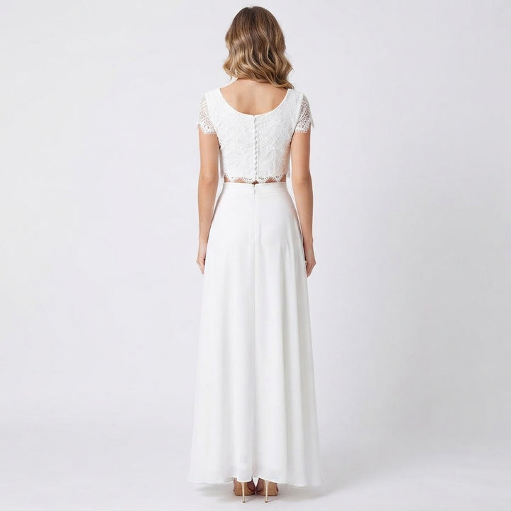 Women's Two Piece Wedding Dress Lace Crop Top Hi Low Skirt Bridal Set