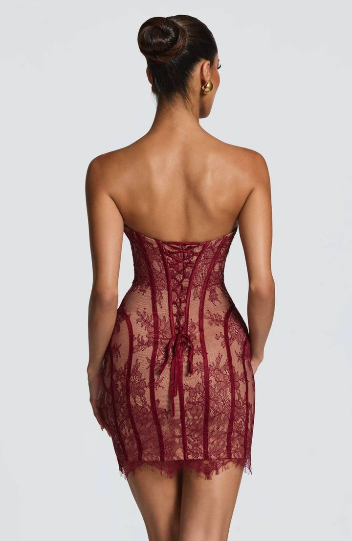 Women's Lace Mini Dress Strapless Corset Bodycon Sweetheart Party